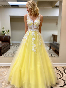 Beauty Yellow Long A-line Prom Dresses For Teens Elegant Princess Dress