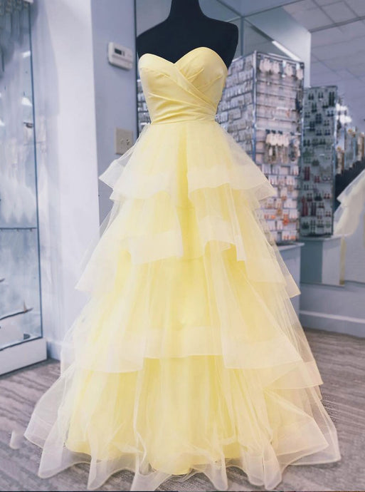 Yellow Sweetheart Tulle Long Prom Dress With Layered Dance Gown OP652