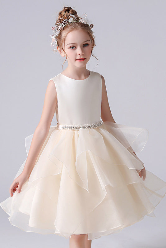Cute A-Line Sleeveless Short Flower Girl Dress With Beading Waist