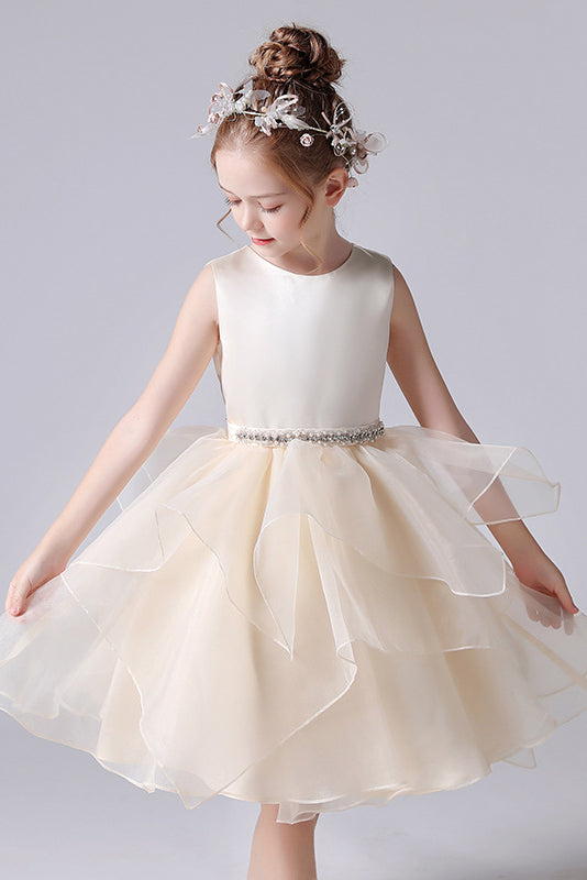 Cute A-Line Sleeveless Short Flower Girl Dress With Beading Waist