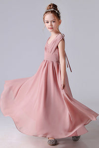 Pink A-Line Chiffon Sleeveless Flower Girl Dress With Pleats