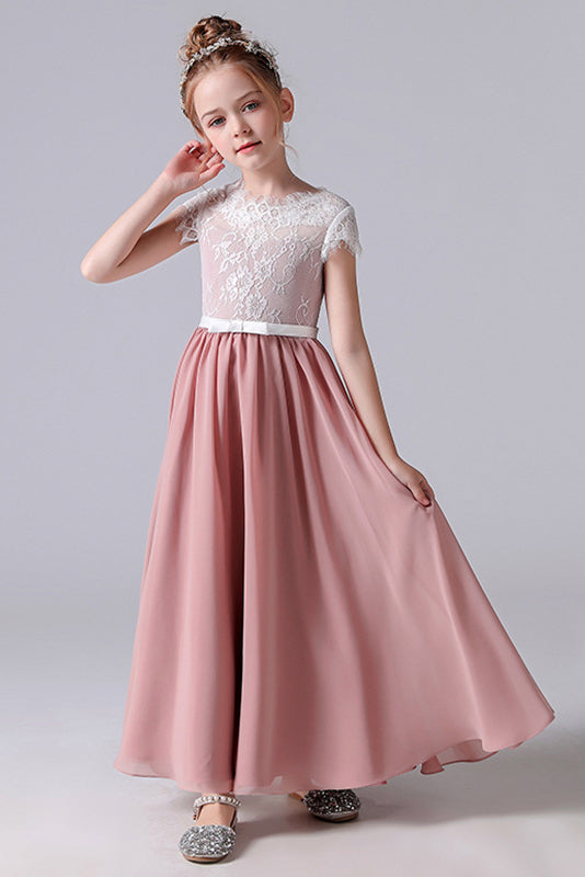 A-Line Cap Sleeves Chiffon Flower Girl Dress With Lace Appliques