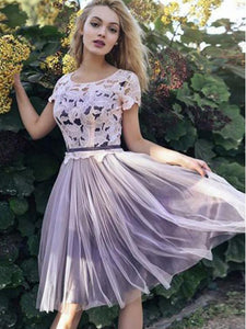 Cheap Short Sleeves Lace Bodice Tulle Short Homecoming Dress Party Dress OP149