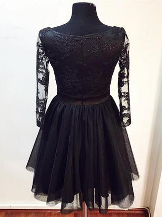 Lace Long Sleeve V-neck Little Black Dress Short/Mini Party Dress OP150