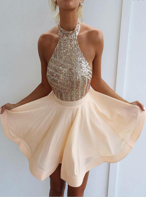 Sexy Sparkly Halter Short Prom Dress Backless Cocktail Party Dress UK OM229