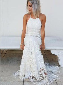 Mermaid Simple Halter Lace Wedding Dress Beach Bridal Gown OW421