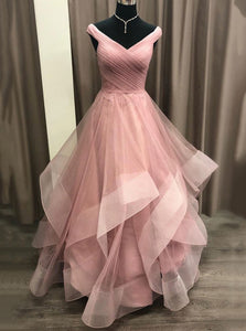 Princess Off Shoulder Tulle Long Prom Dress Layered Evening Dress OP679