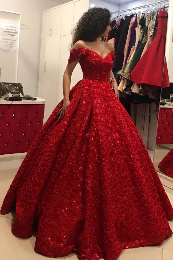 Elegant Ball Gown Off the Shoulder Red Prom Quinceanera Dress OP726