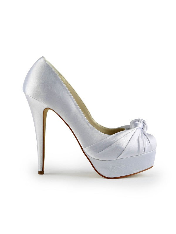 White Wedding Shoes Satin Stiletto Heel Pumps With Ruched OS138