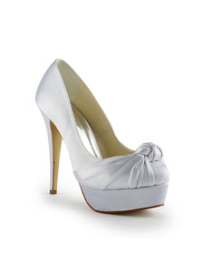 White Wedding Shoes Satin Stiletto Heel Pumps With Ruched OS138