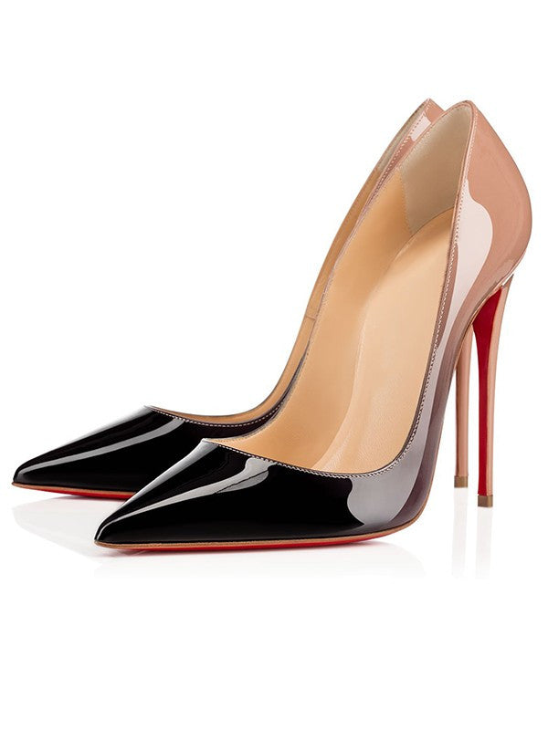 Two Tone High Heels Closed Toe Patent Leather Stiletto Heel OS135