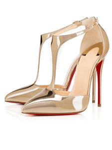 Patent Leather Closed Toe Gold Sandals Shoes OS133