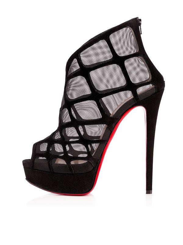 Suede Peep Toe Black Platform Sandals Shoes OS112