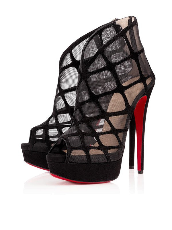 Suede Peep Toe Black Platform Sandals Shoes OS112