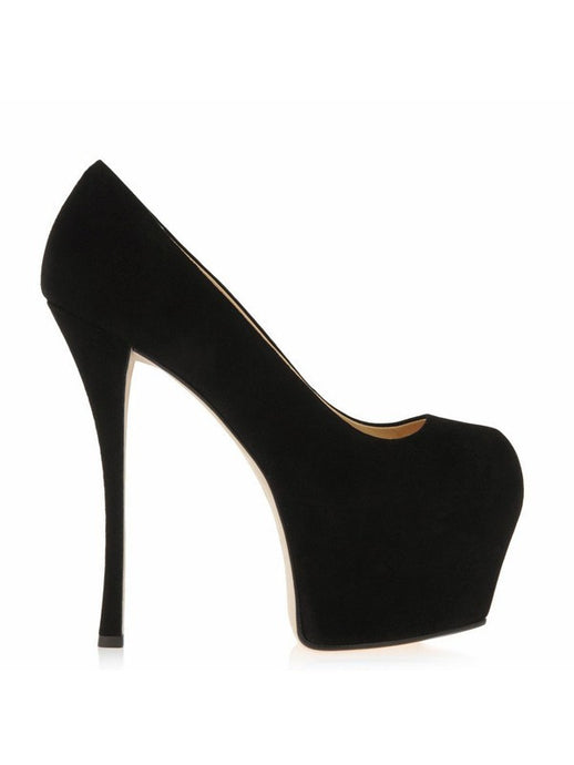 Black Suede Stiletto Heel Peep Toe Platform High Heels OS111