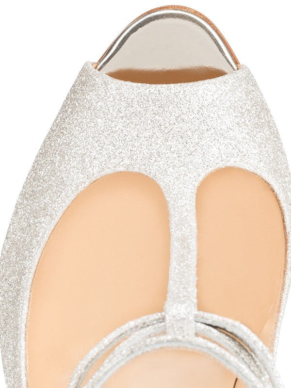 Sparkling Glitter Peep Toe With Ankle Strap High Heels OS119