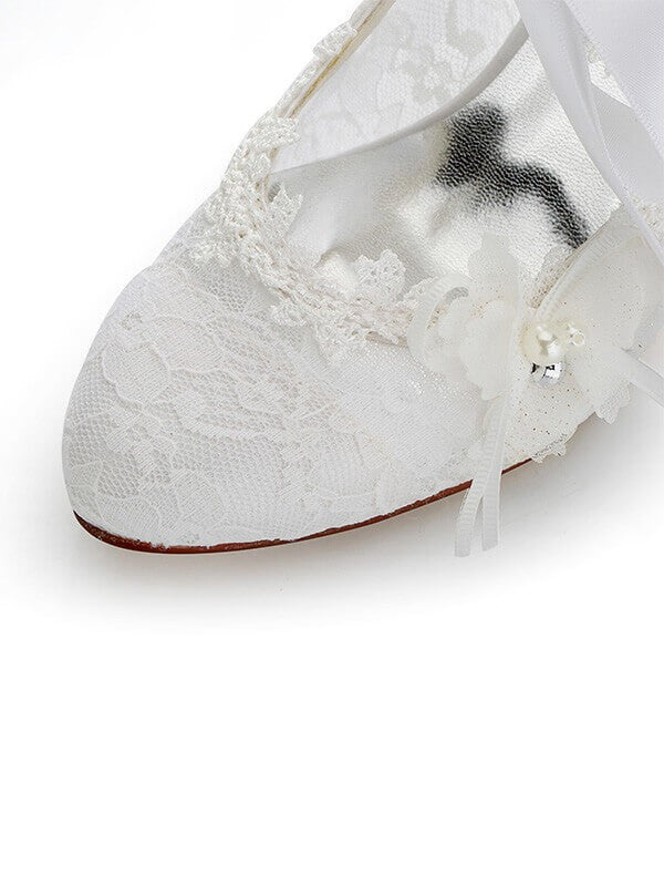 White Lace Wedding Shoes PU Closed Toe Stiletto Heel OS127