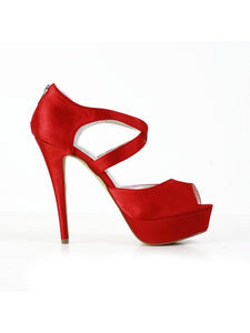 Red Satin Peep Toe Stiletto Heel Party Shoes OS122