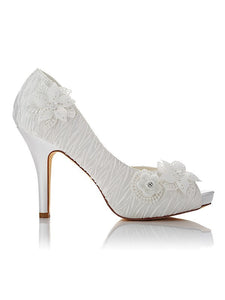 Satin PU Peep Toe Stiletto Heel Wedding Shoes With Flowers OS129