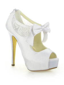 Satin PU Peep Toe Spool Heel Bowknot Wedding Shoes OS123