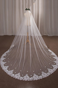 One-tier Wedding Cathedral Veils with Lace Appliques OV9