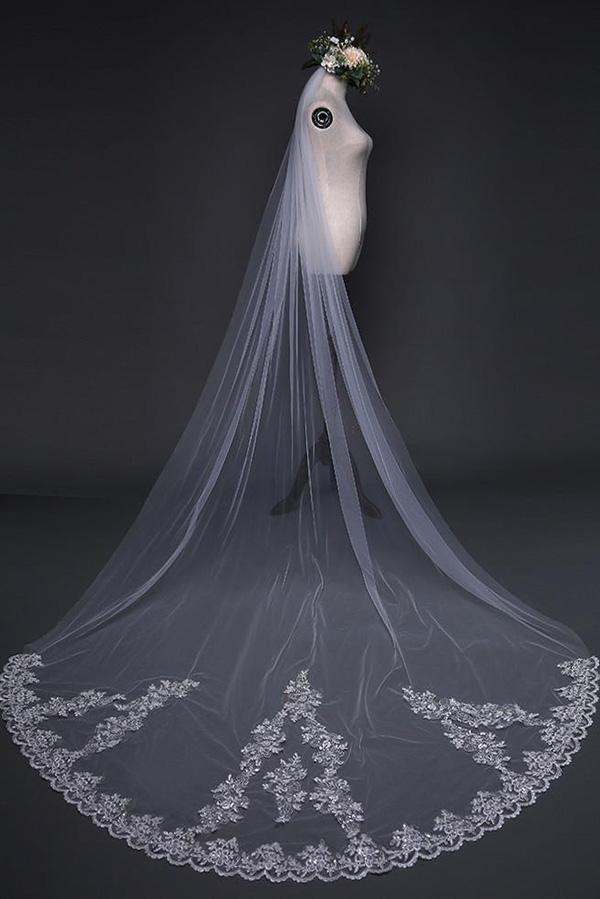 Beautiful Lace Appliques Bridal Veil Tulle Long Wedding Veil OV3