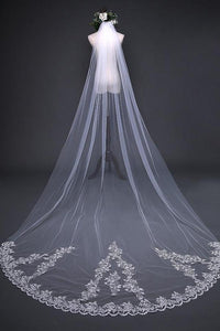 Beautiful Lace Appliques Bridal Veil Tulle Long Wedding Veil OV3