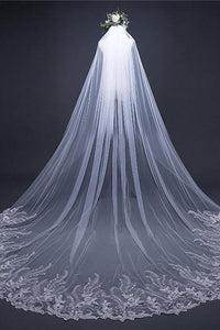 Cheap Elegant Long Wedding Veils Tulle Appliques OV2