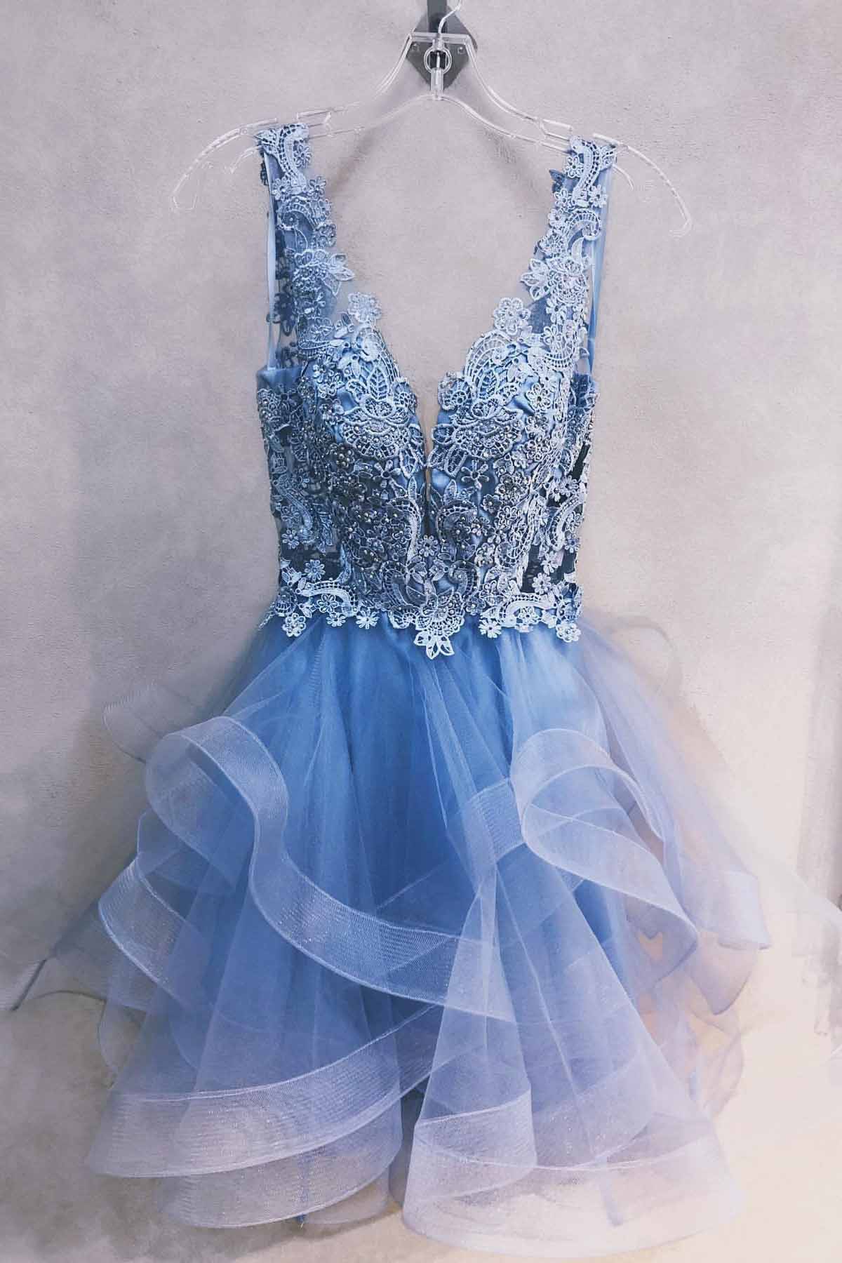 Lace Short Blue Prom Dress Homecoming Graduation Dress OM215