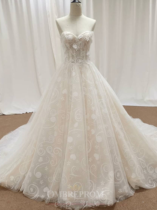 A-Line Sweetheart Appliques Elegant Wedding Dress OW467