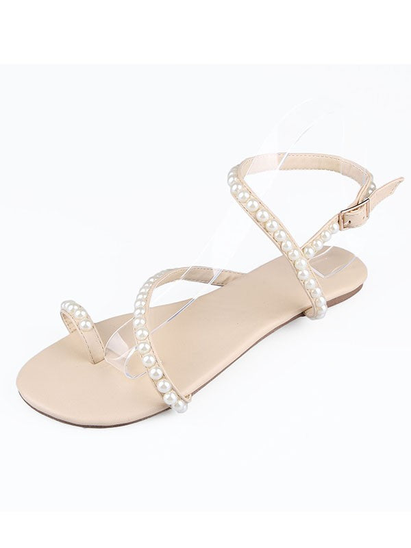 Buckle Flat Shoes Sheepskin Flat Heel Peep Toe OS137