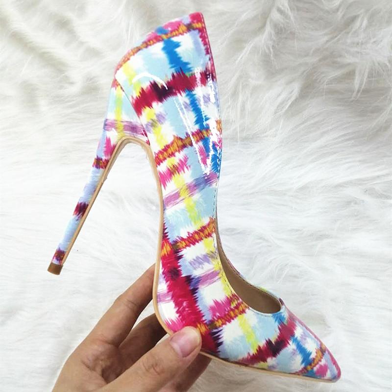 High-heels with colorful patterns, Fashion Evening Party Shoes, yy12