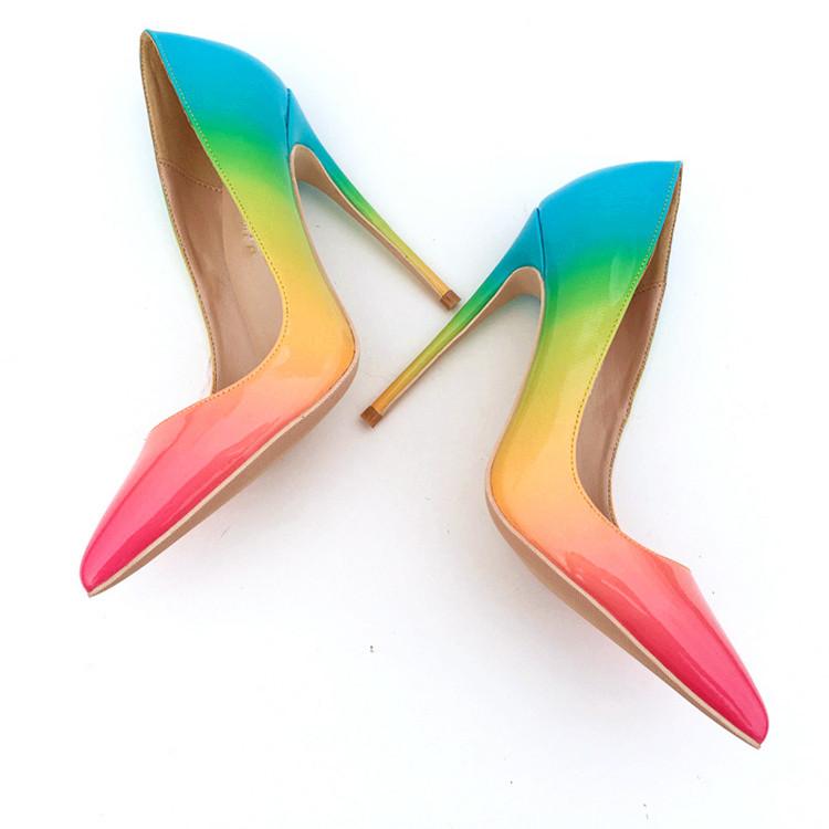 Rainbow-colored high-heels, Fashion Evening Party Shoes, yy04