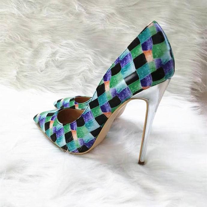 High-heels with colorful patterns, Fashion Evening Party Shoes, yy06