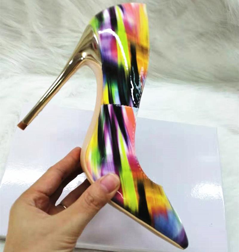 High-heels with colorful patterns, Fashion Evening Party Shoes, yy08